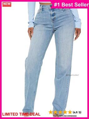 Women's High Waisted Straight Leg Wide Leg Stretch Denim Jeans